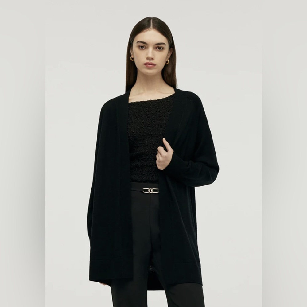 Pure Wool Oversize Women Cardigan Black